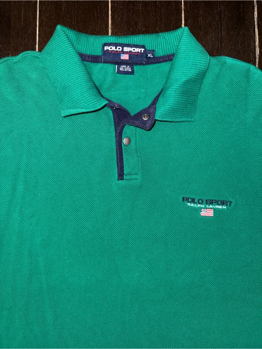 Polo Sport Ralph Lauren Polo Shirt XL Green USA Flag Embroidered 100% Cotton
